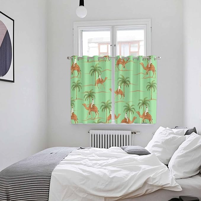 2 Panel Kitchen Cafe Curtains, Desert Camels Sunlight Filtering Nature Air - Image 4