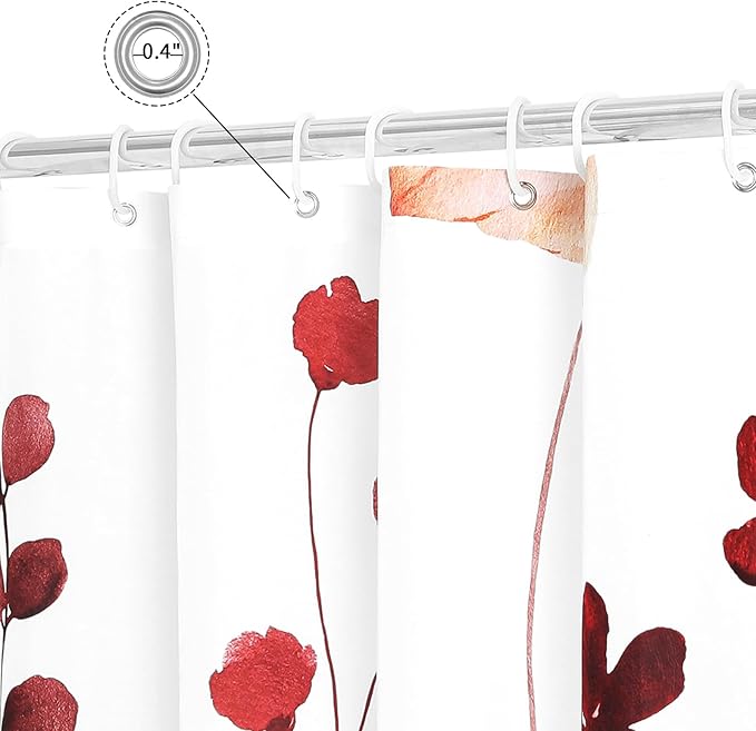 Gibelle Watercolor Floral Shower Curtain, Red Beige Flower Shower Curtain for Bathroom, Modern Minimalist Waterproof Fabric Shower Curtain Set 72x72 Inch