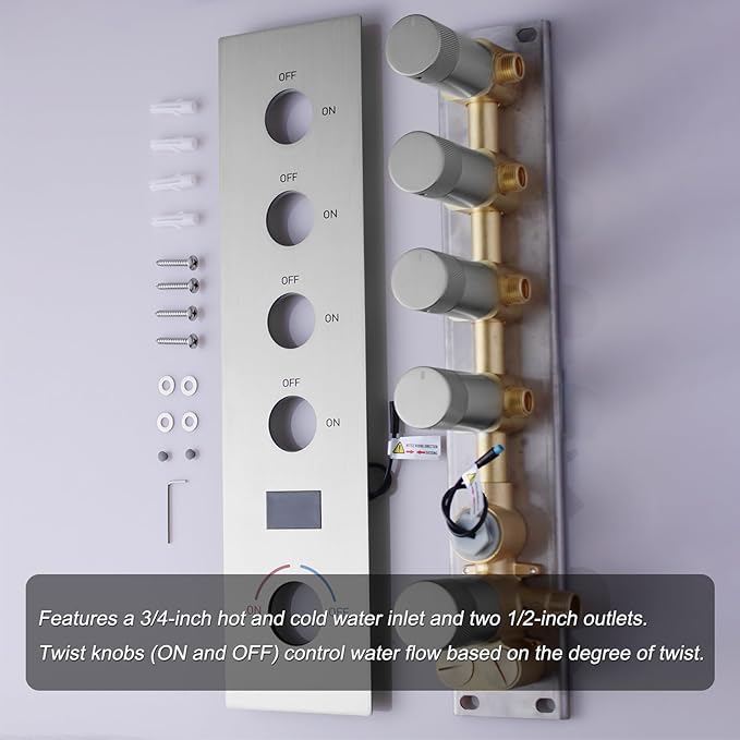 Brushed Nickel Shower Faucet Set with 6 PCS Body Jet, 16X24 inch Ceiling Mount Shower Head(Rainfall&Waterfall Mode), Handheld Shower, with Digital Temperature Display Function