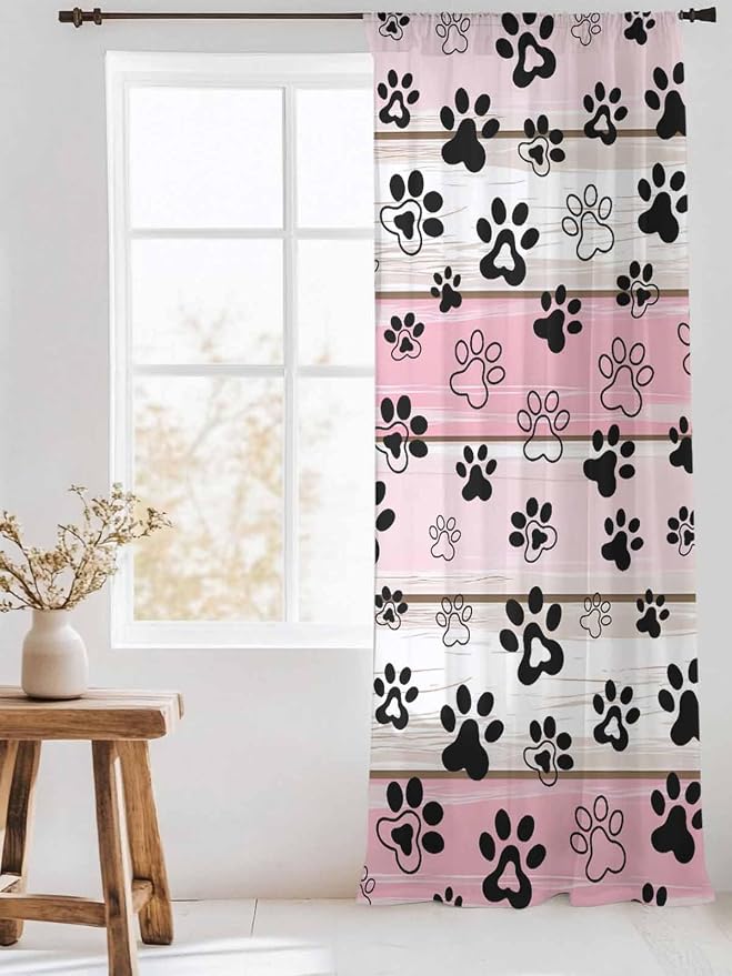 Sheer Curtains 108 Inches Long, Vintage Farmhouse Country Wooden Grain Privacy - Image 3