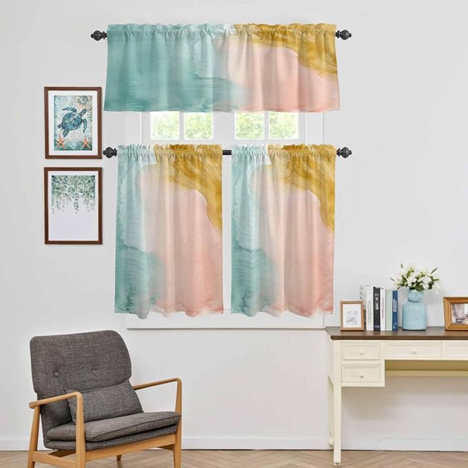 Kitchen Window Curtains Valance and Tier Set, Abstract Desert Mountains Rod by Unknown