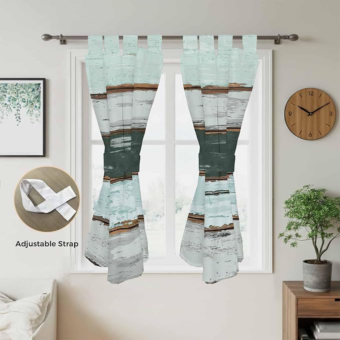 Blue Teal Bathroom Curtains 63 Inch Length, Window Curtains Tab Top, Vintage - Image 5