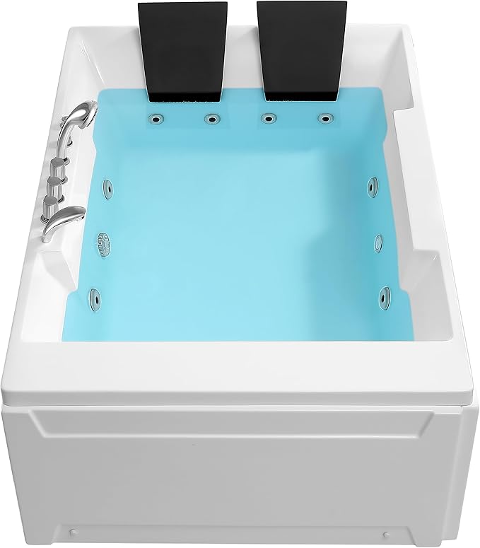 Empava 72" x 48" Whirlpool Tub, 2 Person Jetted Bathtub, Hydro Massage & Chromatherapy [ETL Certified], 3 Sided Apron, Acrylic , 1125 Watt, 110 Gallons, Left Drain