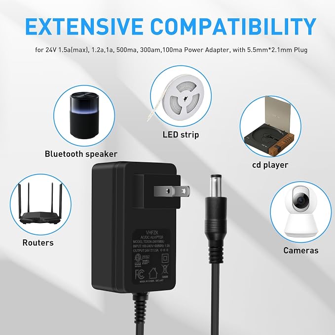 24V 1.5A 1A 0.5A Power Adapter 100V-240V 24 Volt Power Supply Cord DC to AC - Image 3