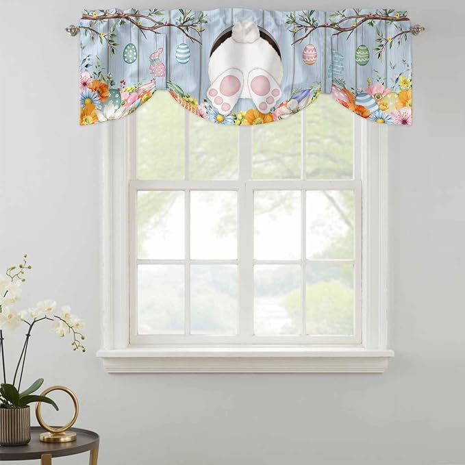 Easter Tie Up Valance Curtains for Windows, Kitchen Curtains Window Shades - Image 2
