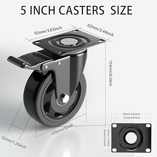5 Inch Casters Set of 4 Heavy Duty, Caster Wheels - Image 2