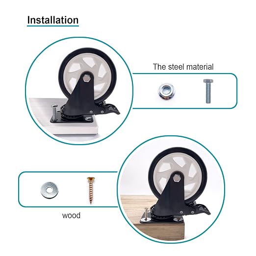 Caster Wheels - 5 Inch Casters Set of 4 Heavy Duty, BOSGEOT Locking Industrial - Image 6