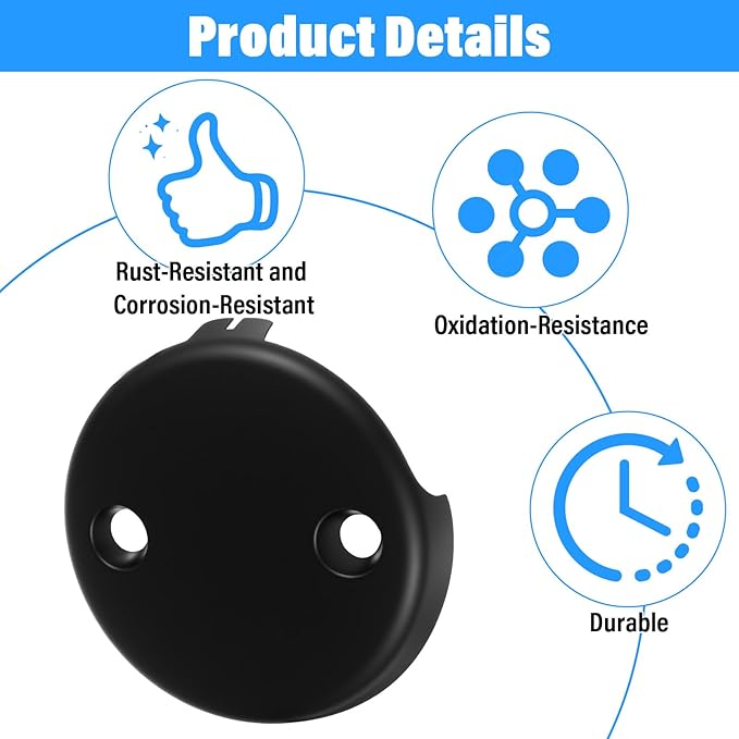 Tub Drain Overflow Covers, 3-1/8" Two Hole Bathtub Drain Overflow Cover with Screws, Fits Most Standard Bath Tub Drains(Matte Black)