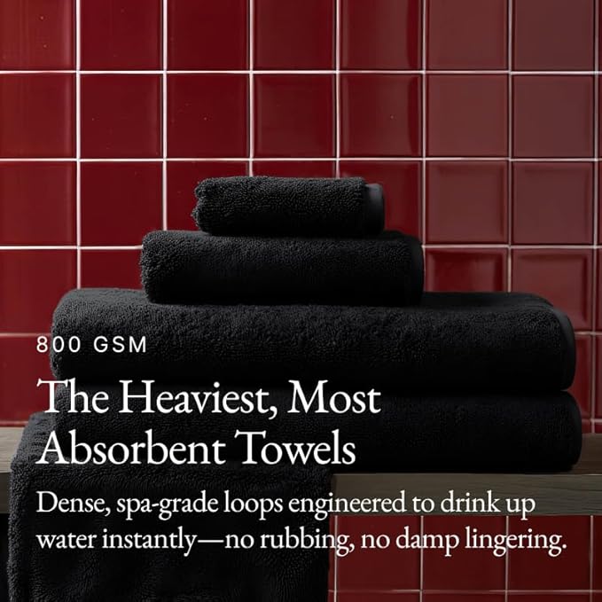 Italic Ultraplush Luxe 6 Piece Towel Set – 2 Bath Sheets, 2 Hand Towels, 2 Washcloths – 800GSM Soft, Highly Absorbent & Quick Drying, Resort Grade 100% Australian Cotton Towels (Black)
