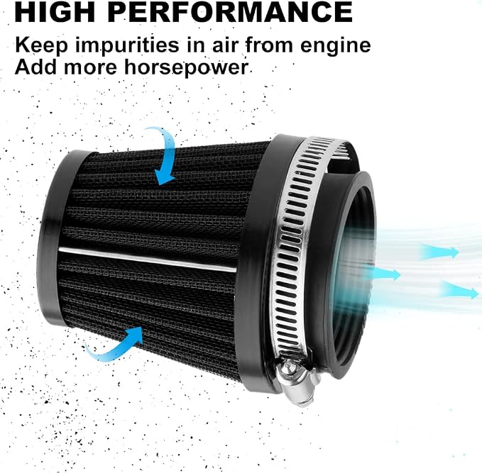 Mtsooning 48mm Motorcycle Air Filter, Clamp-on Intake Pod Cleaner Filter - Image 2
