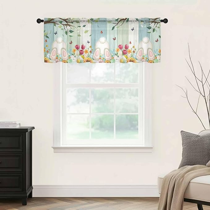 Easter Sheer Valances for Windows 60"x18", Light Filtering Kitchen Curtains - Image 9