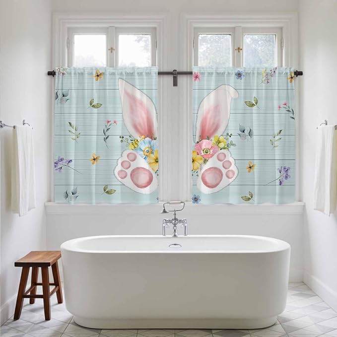 Easter Kitchen Curtains 45 Inch Long 2 Panel Set, Rod Pocket Window Treatment - Image 5