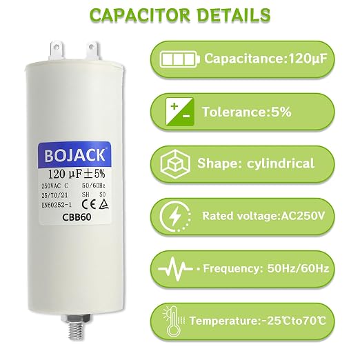 BOJACK CBB60 120 uF mfd ±5% 250v Volt 50/60Hz AC Capacitor Round Run Start - Image 3