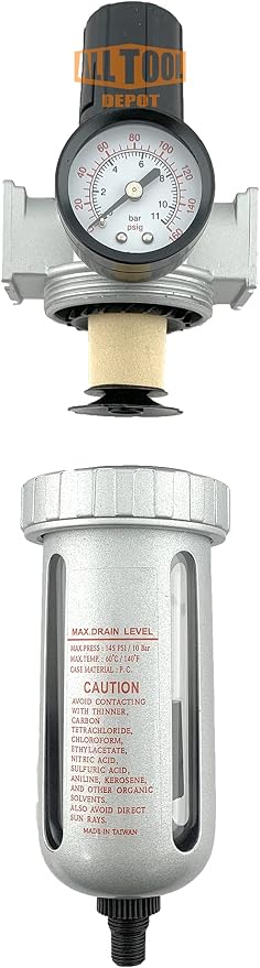 1/2" NPT Mid Flow Compressed Air In Line Filter Regulator Combo Piggyback - Image 6