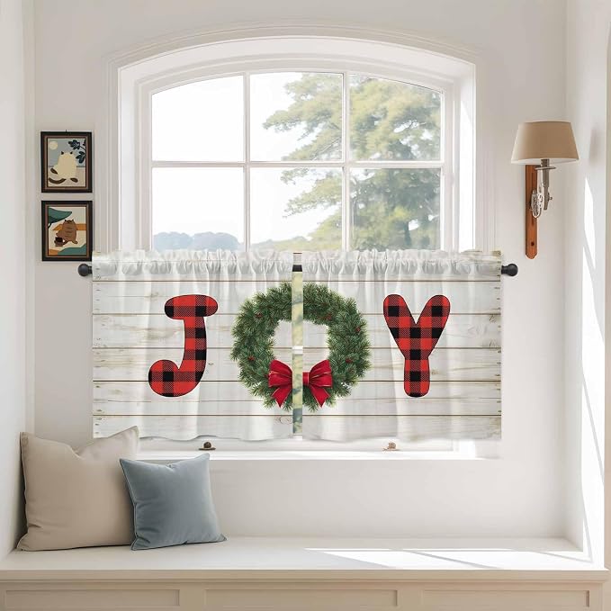 Christmas Wreaths Kitchen Tier Curtains 24 Inch Long 2 Panel Set, Rod Pocket - Image 3