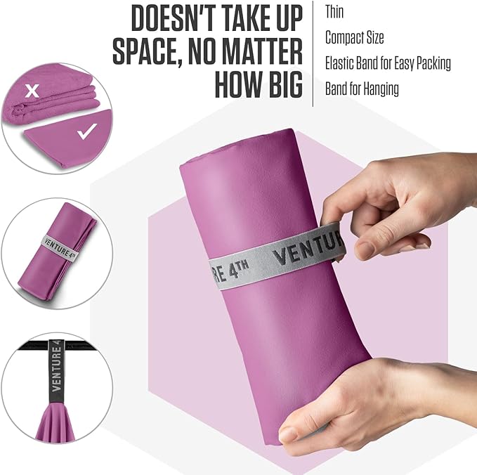 VENTURE 4TH Quick Dry Towel. Microfiber Travel Towel Ideal for Camping, Hiking, Backpacking, Gym. Lightweight & Fast Drying Travel Towels for Body. Compact & Easy to Pack - Purple Extra Large