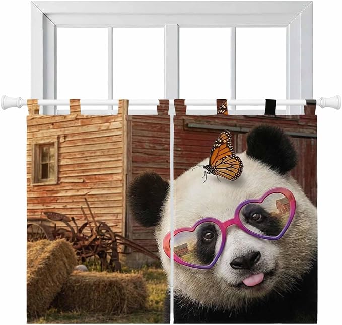 Farm Panda Kitchen Curtains 45 Inch Length, Short Cafe Window Curtains Tab Top by Unknown