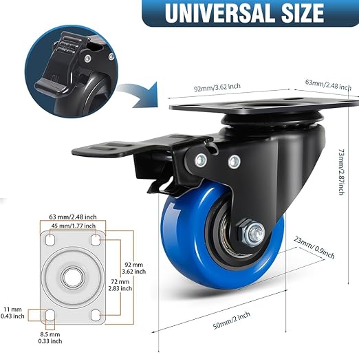 Swivel Caster Wheels 600LBS, 2 Inch Heavy Duty Casters Set of 4 - Image 2