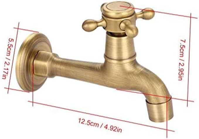 European Style Vintage Wall Mounted Faucet, Solid Brass, G1/2", Single Cold Water Tap for Kitchen Sink, Mop Pool, Antique Brass Finish