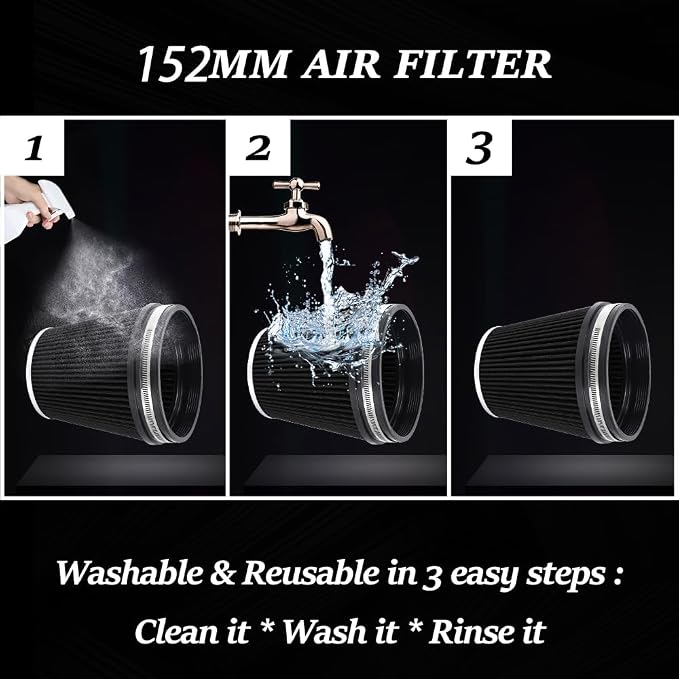 6" Inlet Cold Air Intake Filter Cone Replacement Performance Washable Clamp-On - Image 3