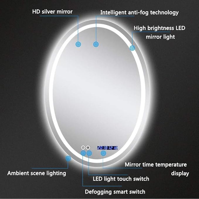 Oval LED Bathroom Mirror Wall Makeup Mirrors Shaving Mirror - Image 3