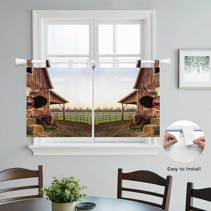 Farm Cows Kitchen Curtains 24 Inch Length, Small Window Curtains Tab Top - Image 4