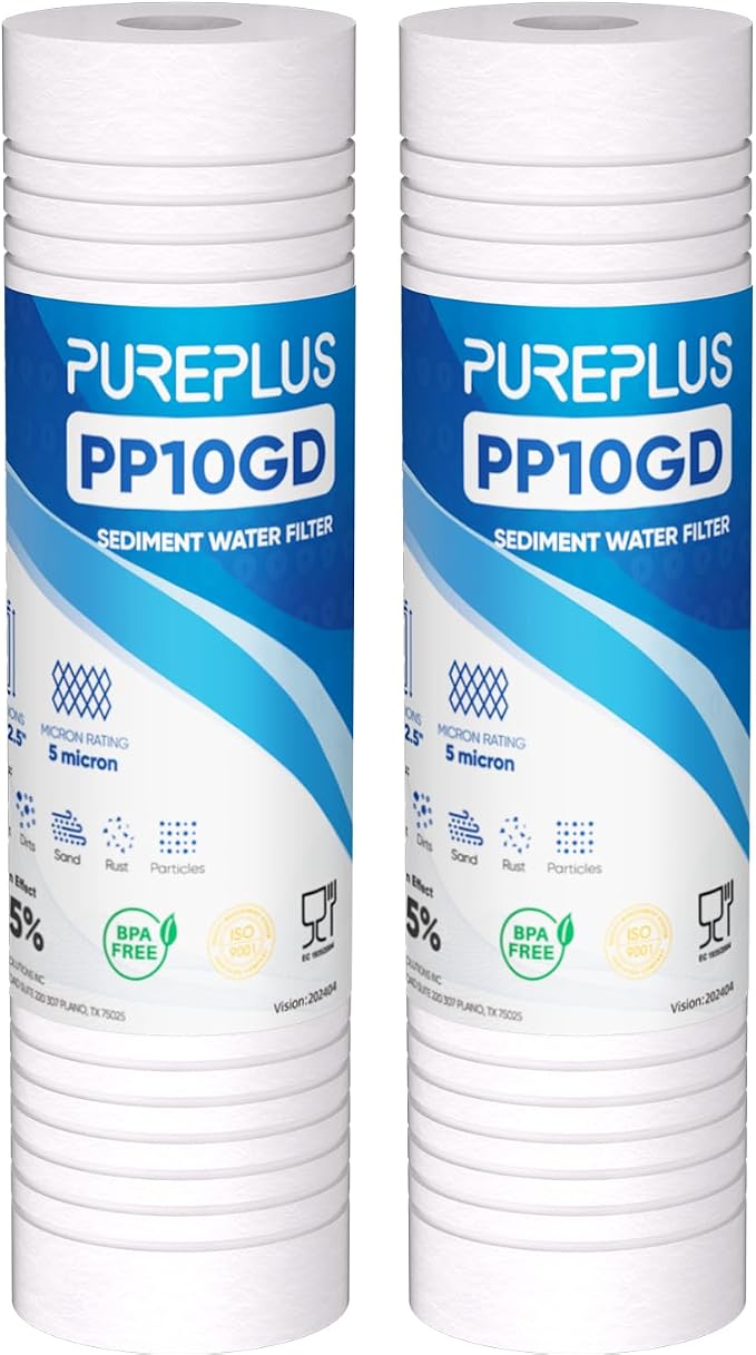 PUREPLUS 5 Micron 10" x 2.5" Whole House Grooved Sediment Home Water Filter by PUREPLUS