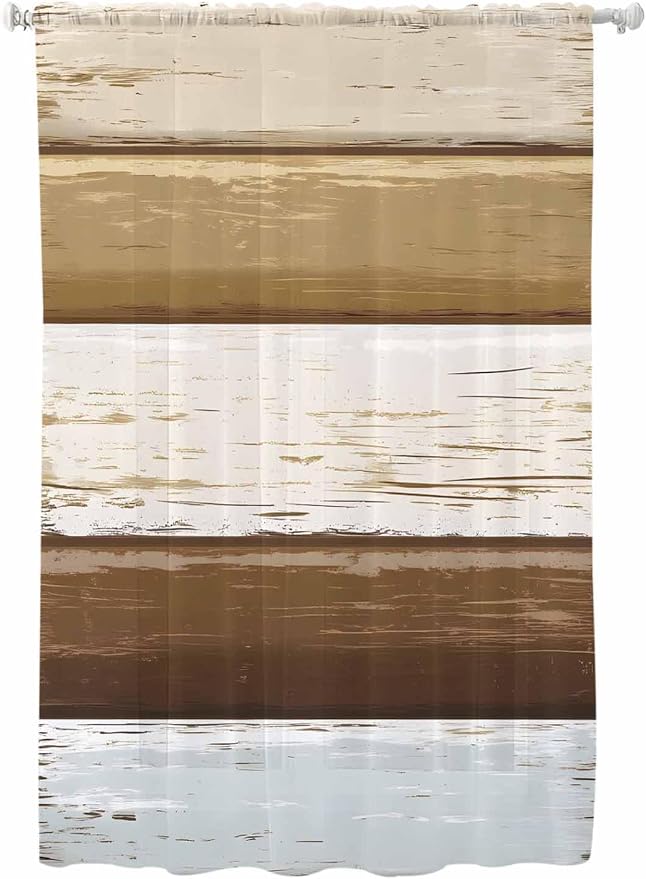 Sheer Curtains 63 Inch Length, Wood Grain Brown Semi Sheer Curtains Light by Unknown