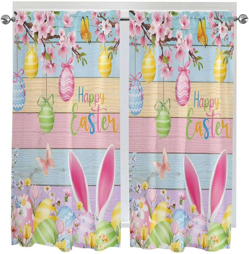 Colorful Easter Bedroom Curtains 63 Inches length, Spring Watercolor Bunny Egg by Unknown