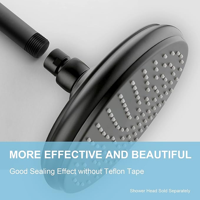 OFFO Shower Arm with Flange, 16 in Ceiling Mount Replacement Rain Shower Head Straight Arm Ceiling-Mounted For Fixed Shower Head & High Pressure Rain, Matte Black