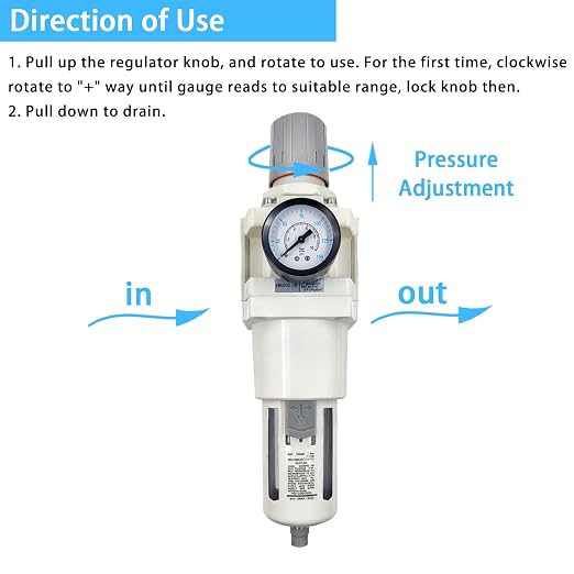 XingNEeng 1" NPT Compressed Air Filter Regulator Combo Piggyback, Water/Oil - Image 4