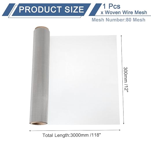 uxcell 80 Mesh 118" x 12" Woven Wire Mesh, 304 Stainless Steel Air Vent Filter - Image 2