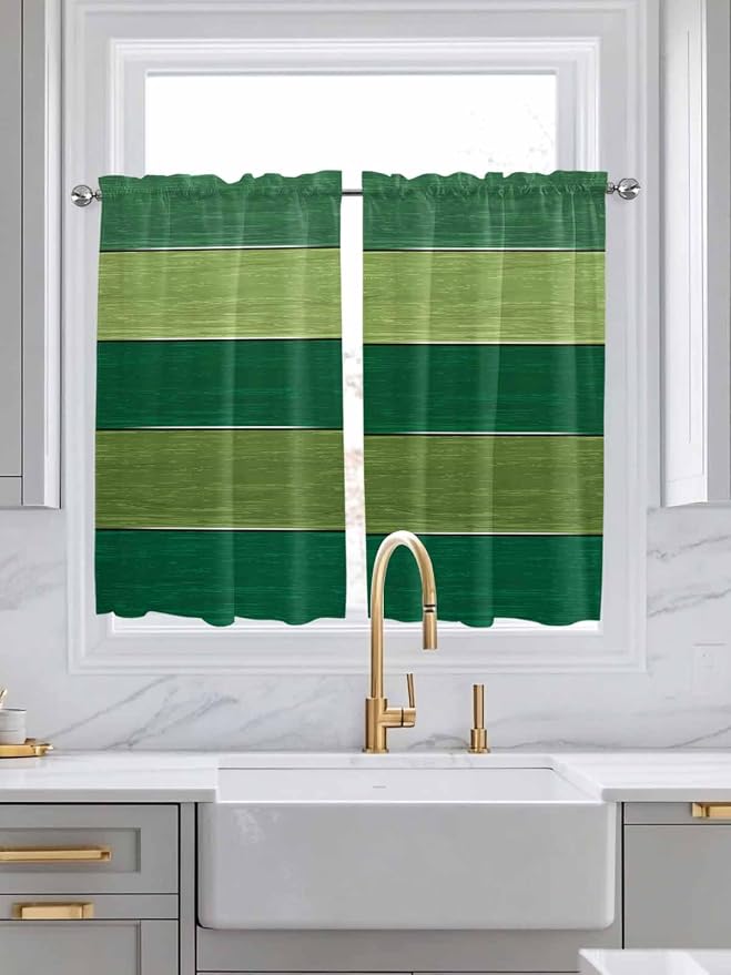 Farm Retro Green Wood Grain Window Valance Curtains, Rustic Wooden Plank by IDOWMAT