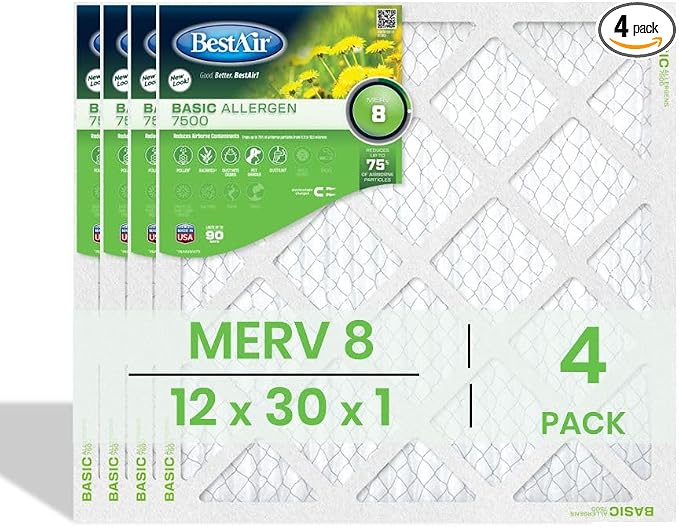 BestAir 12x30x1 Air Filter | MERV 8 Basic Allergen 7500 HVAC AC Furnace Filter by FreudenbergFiltrationTechnologies