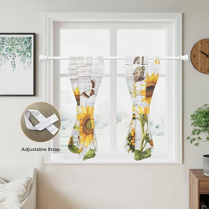 Yellow Sunflowers Bedroom Curtains 63 Inch Length, Window Curtains Tab Top - Image 5