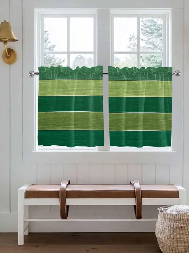 Farm Retro Green Wood Grain Window Valance Curtains, Rustic Wooden Plank by IDOWMAT