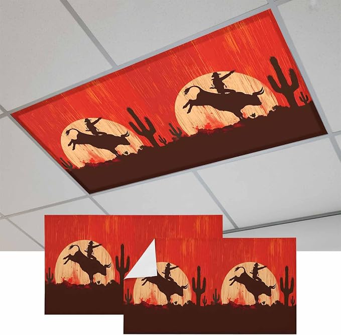 Fluorescent Light Covers for Drop Ceiling Western Cowboys Horse Riding on Red by Unknown