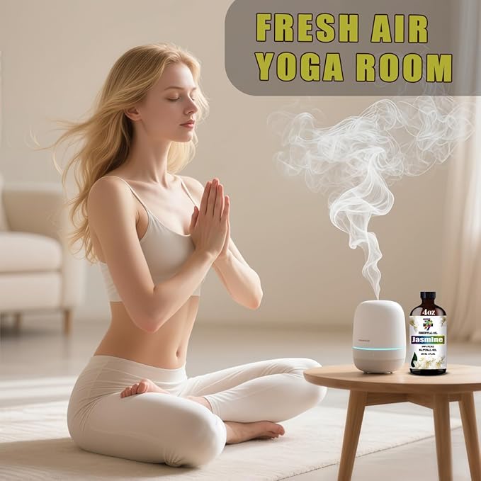 Jasmine Essential Oil (4 oz/120 ml) — Jasmine Oils for Aromatherapy, diffusers, humidifiers, Home fragrances, DIY Skincare, soap Making, DIY Candle, Relaxation, Yoga, and Meditation