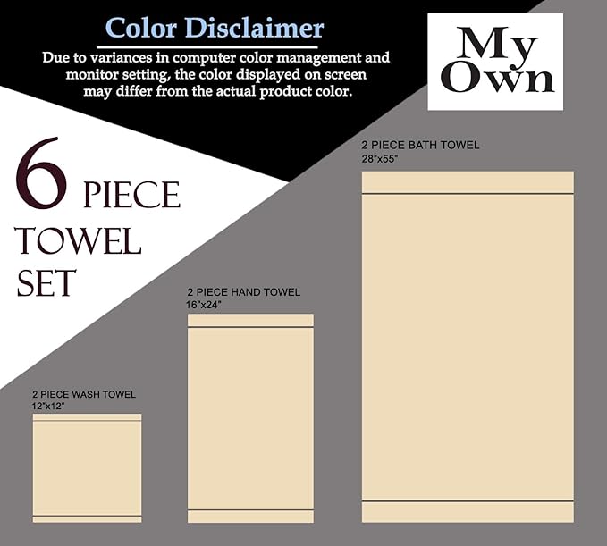 MyOwn Ultra Soft 6 Pack Cotton Towel Set, Contains 2 Bath Towels 28x55 inch, 2 Hand Towels 16x24 inch & 2 Wash Coths 12x12 inch, Ideal Everyday use, Compact & Lightweight - Pink