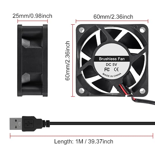 2Pcs 60mm 6025 Fan 60x60x25mm 5V Computer Cooler Fan 6cm Dual Ball Bearing USB - Image 4