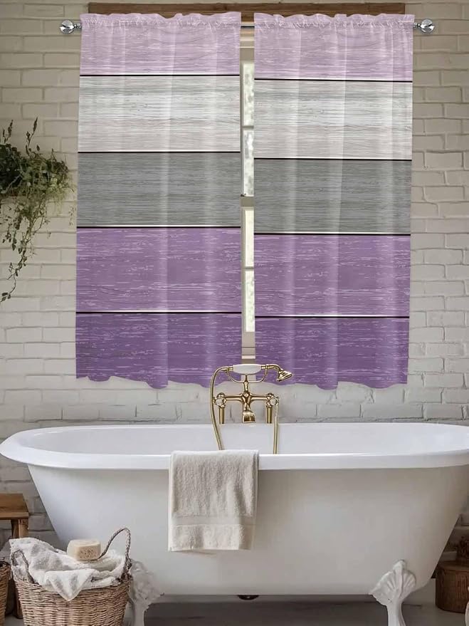 Country Wood Board Gray Purple Window Valance Curtains, Farmhouse Gradient by IDOWMAT