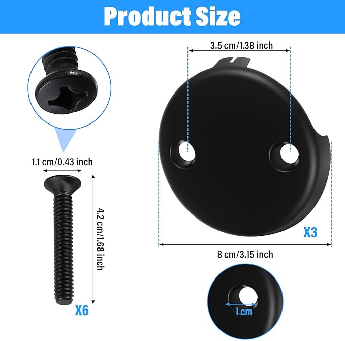 Tub Drain Overflow Covers, 3-1/8" Two Hole Bathtub Drain Overflow Cover with Screws, Fits Most Standard Bath Tub Drains(Matte Black)