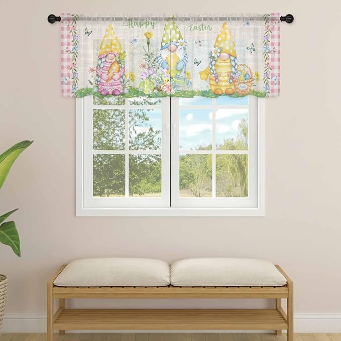 Easter Sheer Valances for Windows 54"x18", Light Filtering Kitchen Curtains - Image 4