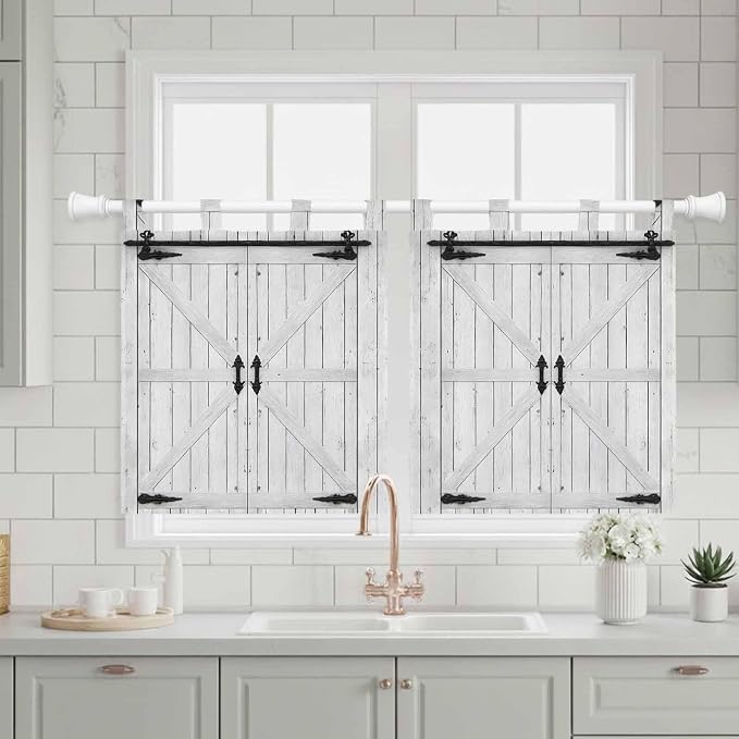 Farmhouse Wood Grain Kitchen Curtains 24 Inch Length, Small Window Curtains Tab - Image 3