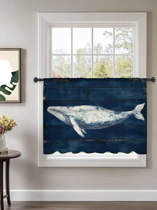 Sheer Curtains 45 Inch Length, Summer Whale Semi Sheer Curtains Light Filtering - Image 2