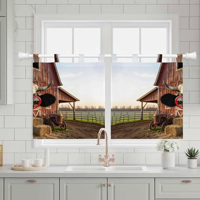 Farm Cows Kitchen Curtains 36 Inch Length, Small Window Curtains Tab Top - Image 3