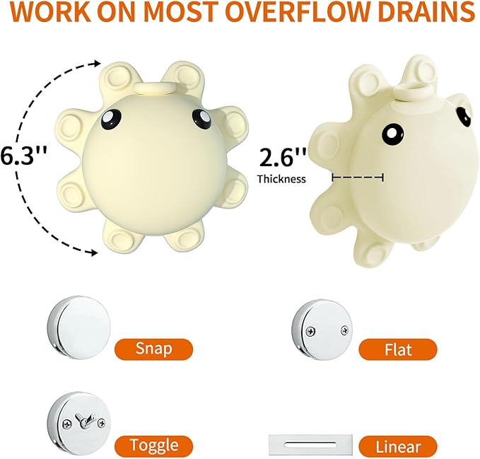 Bathtub Overflow Drain Cover - Tub Soak Bath Cover, Adds Inches of Water for Deeper Bath (White)