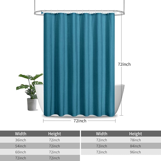 2-in-1 Waterproof Fabric Shower Curtain or Liner,Linen Textured,Breathable TPU & Washable Bathroom Shower Curtain Set with 12 Plastic Hooks,Modern,72"x72" Oceanblue