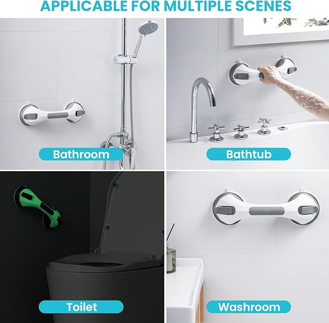 TAILI Shower Grab Bar Glow in The Dark, 12.2 in Grab Bars for Bathtubs and Showers, Bath Handles Bath Rails for Seniors and Elderly,Bathroom Safety Grip Removable No Drilling Waterproof Grey