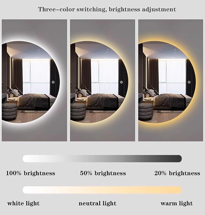 Semicircle Vanity Mirror with LED Lights, Dimmable LED Illuminated Bathroom - Image 5